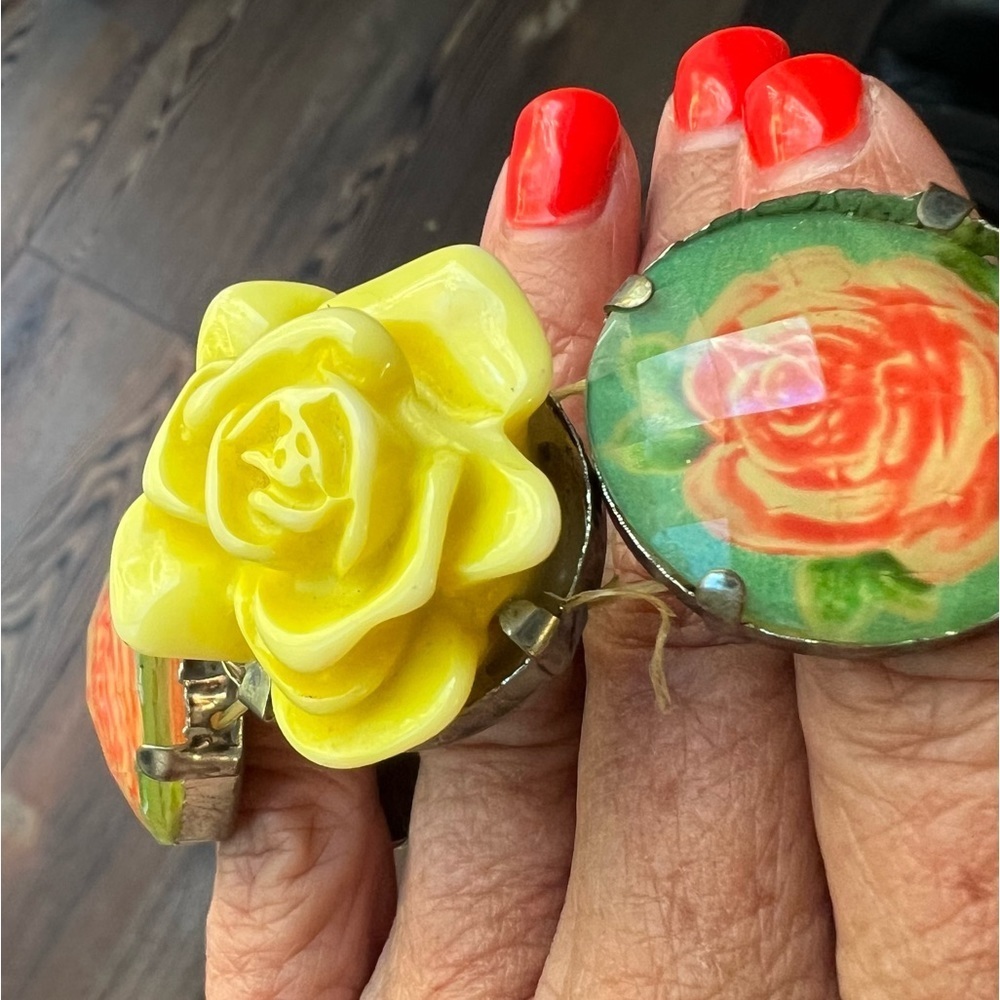 Vintage Floral yellow Rose roses Black satin bow stretchy bracelet cottagecore